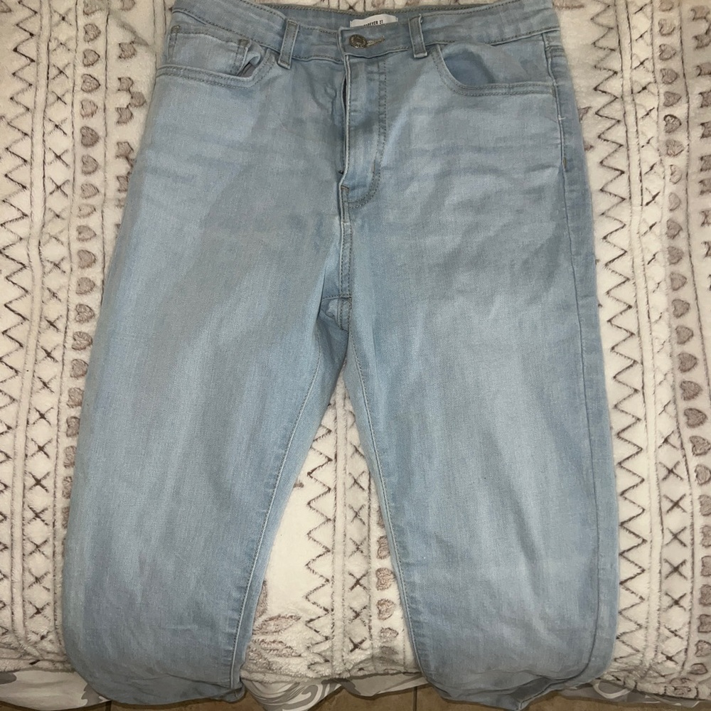 Light blue Forever 21 skinny jeans.